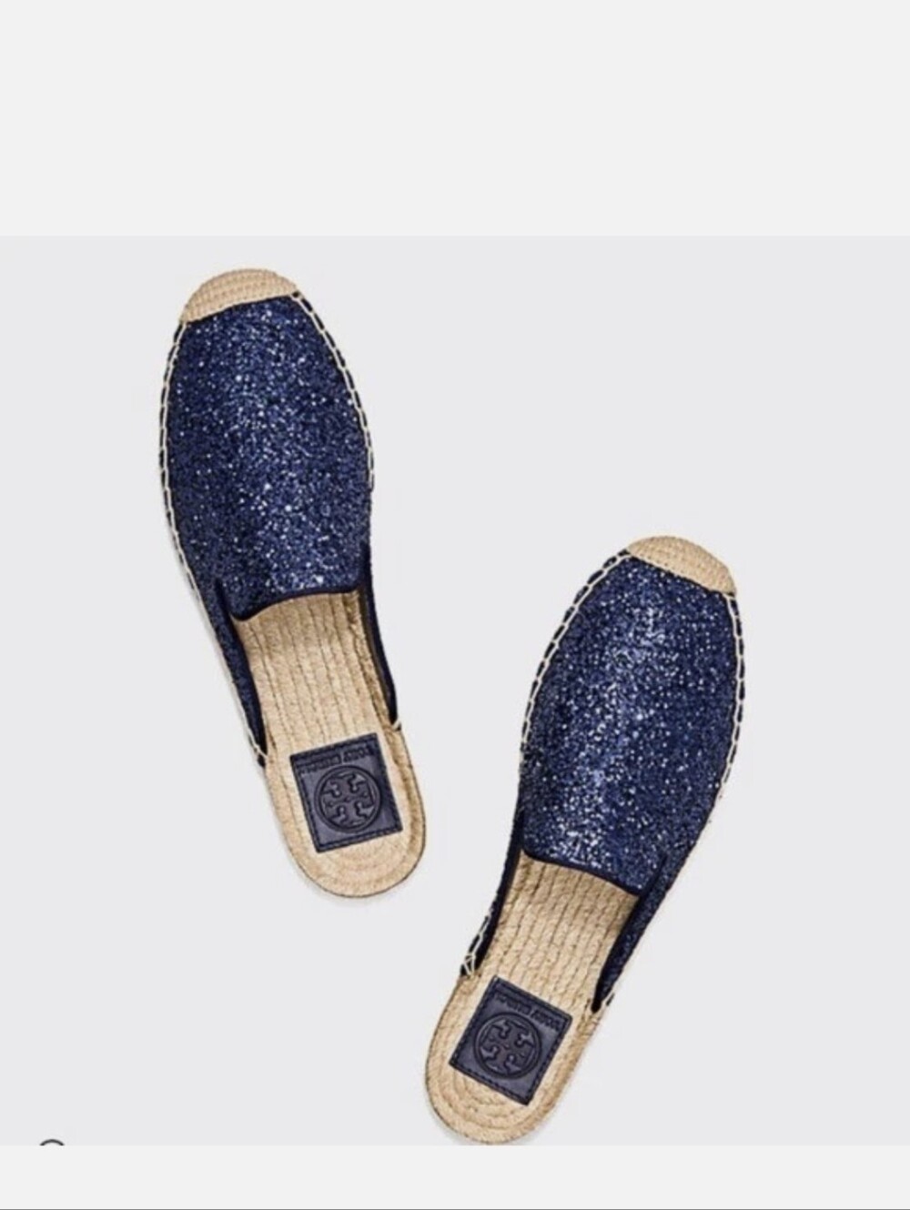 Tory Burch Navy Glitter Espadrille Mules